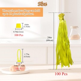 Limso 100 PCS Seafood Boiling Bags, 24 Inch Seafood Bag Onion Bag Mesh Nylon Netting, Reusable Mesh Produce Bags, With 100 Pcs Loop-Style Closures (Yellow)
