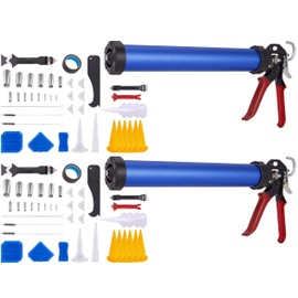 Right Hand 2 Pack Sausage Caulking Gun Manual 20 oz Leakproof Cylinder Dispenser for Glue Adhesive & Sealant with 10 Cone Nozzles, 64 Pc. Trowel & Scraping Tools Easy, Soft Grip Handle & Ladder Hook