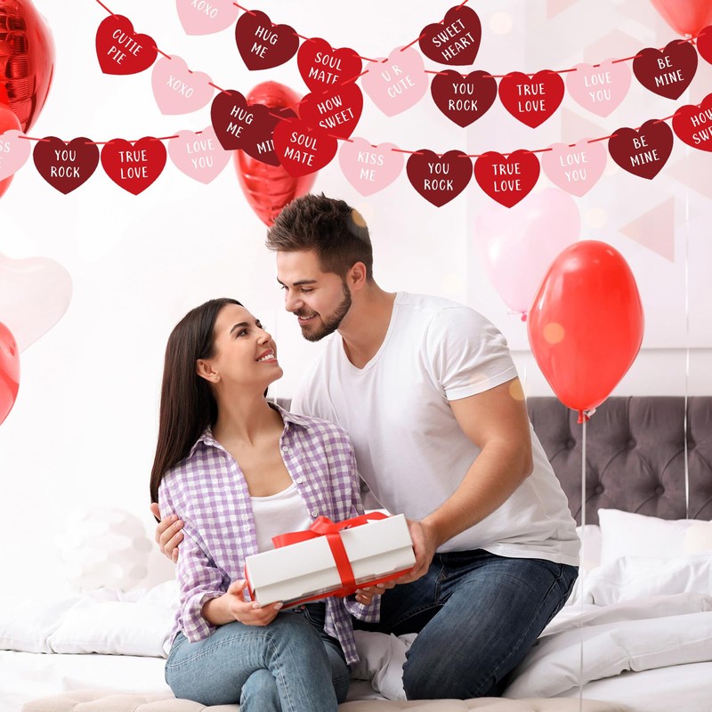 Faccito 5 Sets Red Pink Heart Garland, Valentine's Day Heart