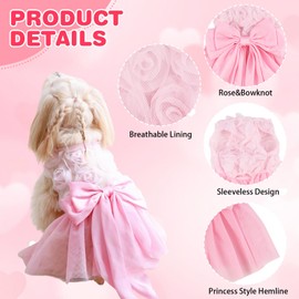 Yaopelky Small Dog Wedding Dresses Rose Flower Bowknot Dog Cat Dress Puppy Tulle Dress Doggie Tutu Skirt Cat Outfit Pet Costume for Yorkie Teddy Chihuahua