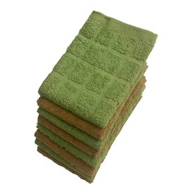 Petal Cliff Set of 6, 100% Cotton 3 Green, 3 Brown Grey Window Panel Terry Dishcloths Size: 12 x 12 inch Ultra Absorbent, Heavy Duty Machine Washable.