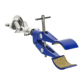 2 Prong, Cork Lined, Burette, Flask, Beaker Clamp on Swivel Bosshead - 4.3" Max Clamp Opening, Bosshead fits up to 18mm Rods - Zinc Alloy Clamp - Research, Industrial Laboratory Grade - Eisco Labs