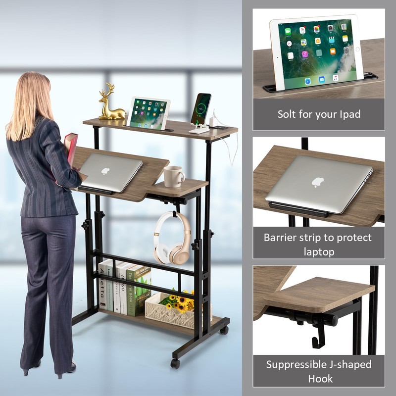 Hadulcet Stand Up Desk, Rolling Desk Adjustable Height, Mobile Standing