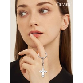 TEAMER Cross Keychain Russian Orthodox Crucifix Eastern Church Keychain Religious Christian Prayer Jewelry for Men Women, White Silver, 25*33.5mm