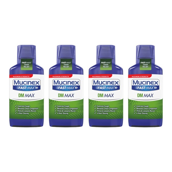 Maximum Strength Mucinex Fast-Max DM Max Liquid, 6 fl. oz Controls Cough, Relieves Chest Congestion, Thins & Loosens Mucus(4 Pack)