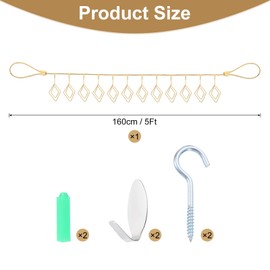 uxcell Steel Wall Hanging Photo Display Cable Wire Rod with 12 Rhombus Clips, 5Ft Hanging Picture Frames Collage Wall Decor for Hanging Photos Notes Postcard Art Gold