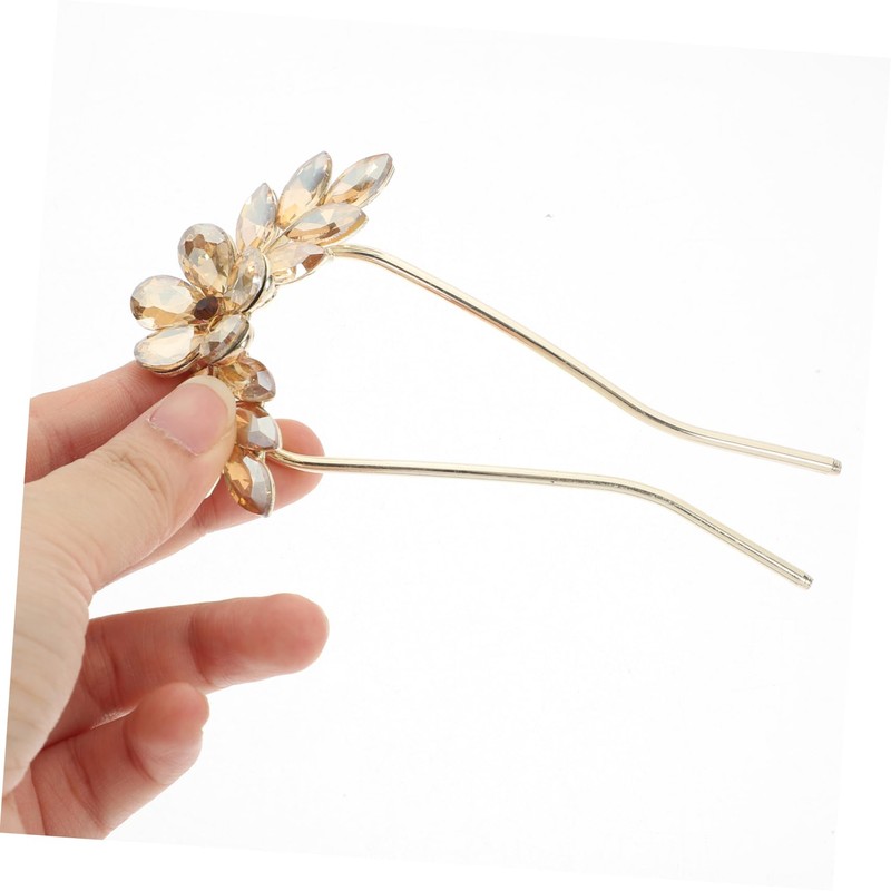 PACKOVE Rhinestone U-Shaped Hair Pin for Women 2-Piece Set Large