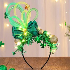 Uranian Light Up St. Patrick's Day Headbands Led Green Shamrock Headband Glowing Irish Hair Band Holiday Festival Hair Accessories for Women and Girls