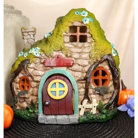Ebros LED Light Up Enchanted Fairy Garden Stone Cottage House W/ Moving Door