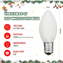 C7 LED White Replacement Bulbs,25 Pack 0.6w White Christmas Light Replacement Bulbs With E12 Base,Warm White Light Bulbs For Candelabra Window Candle Chandelier Night Lights Christmas String Lights
