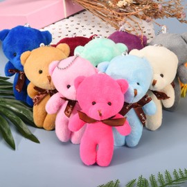 Jomnvo 10 Pieces 10 Colors Small Teddy Bear Doll with Keychain Tiny Soft Plush Bear Toy Stuffed Tiny Bear for Wedding Birthday Party Bag Filler DIY Keychains