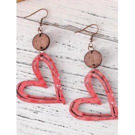 Spring Heart Shaped Wooden Dangle Earrings, Retro Simple Style Jewelry for Women, Trendy Jewelry Gift for Party and Daily Life