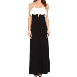 JILL STUART ~ Black White Crepe Ruffle Popover Cutout Formal Gown 0 NEW $328