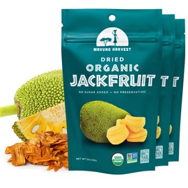 Mavuno Harvest Jackfruit Dried Fruit Snacks | Unsweetened Organic Dried Jackfruit Chips | Gluten Free Healthy Snacks for Kids and Adults | Vegan, Non GMO, Direct Trade | 2 Ounce, Pack of 3