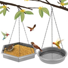 Hanging Bird Bath Bird Feeders, 2 in 1 XL Hanging Bird Feeder & Bird Baths for Outdoors, Wild Bird Feeders Hanging Bird Feeder Tray (Grey)