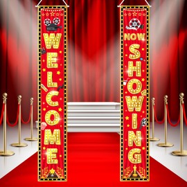 Avezano Movie Night Decorations Welcome Now Showing Movie Night Porch Sign Movie Theme Party Banner Decorations Supplies