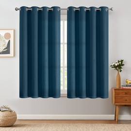 jinchan 75% Blackout Linen Textured Curtain 54 Inch Length for Living Room Room Darkening Thermal Insulated Grommet Top Window Drape for Bedroom 52x54 Blue 1 Panel