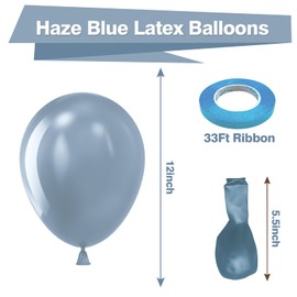 Bezente Dusty Blue Balloons Latex Party Balloons - 100 Pack 12 inch Round Helium Haze Blue Balloons for Birthday Bridal Shower Wedding Gender Reveal Engagement Graduation Party Decorations