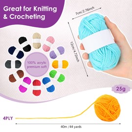 WILLBOND 200 Rolls 25g Assorted Colors Acrylic Yarn Skeins Bulk 8749 Yards Multicolor Crochet Craft Yarn Skeins Acrylic Crochet for Crocheting Knitting Project Adult Kid Beginners(Bright Colors)