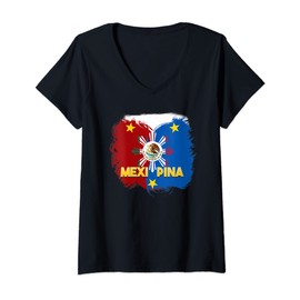Womens Philippines Mexico Filipina Proud Mexipina Mexican Flag V-Neck T-Shirt