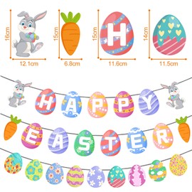 JSTHHTT Osterdeko Banner, Happy Easter Girlande Ostern Deko, Ostereier Frohe Osterhasen-Ei-Banner, Osterdekoration für Kinder Osterfeier Drinnen Draußen Garten Party Dekoration