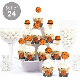 Big Dot of Happiness - Juego de 24 envoltorios para magdalenas y palillos para decoración de cupcakes