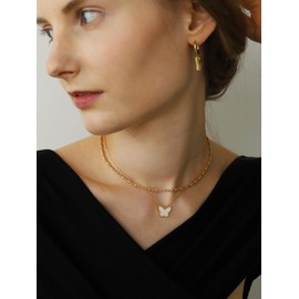 OZEL Layered Necklaces for Women 14K Gold Plated Dainty Gold Necklace White Butterfly Pendant Jewelry Gift (Butterfly(N)_white)