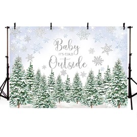 MEHOFOND 7x5ft Winter Baby Shower Backdrop for Boys Baby It's Cold Outside Blue Snowflake Photography Background Pine Tree Newborn Baby Party Banner Decorations Photo Booth Props