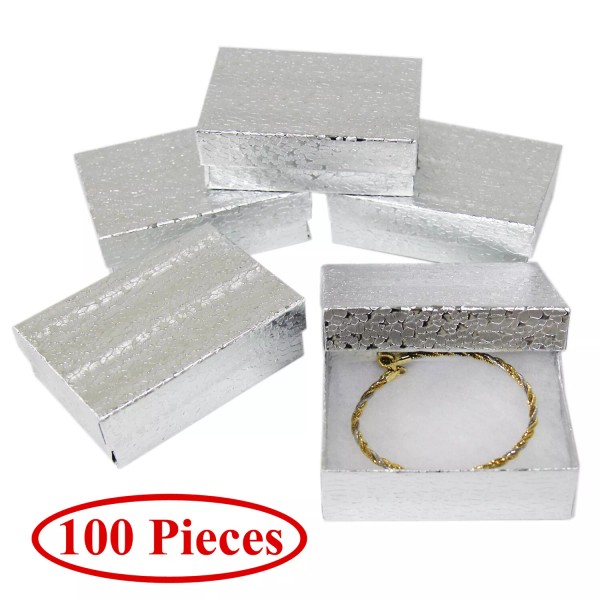 Unbranded Cotton Filled Gift Box Fancy Silver Foil Jewelry Boxes