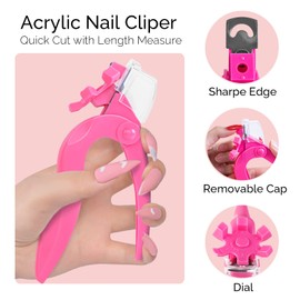 MelodySusie Nail Clippers for Acrylic Nails, Pink Adjustable Stainless Steel Acrylic Nail Clippers, Professional Rotary Nail Cutter for False Nail Tips, Manicure Nail Salon Tool