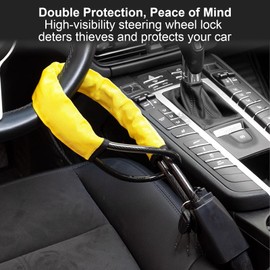 Steering Wheel Lock, Anti-Theft High Visibility Car Cut Resistant, Universal Fit Steering Wheel to Seat Belt Lock for Cars, SUVs, Vans, Golf Carts, Trucks, 3 Keys, Yellow