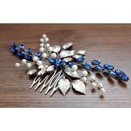 Chargances Blue Bridal Hair Comb Sapphire Blue Crystal Hair Comb Wedding Rhinestone Royal Blue Hair Comb Navy Blue Bridal Hair Pinspiece Gift for Women and Girls