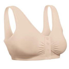Snap Front Seamless Bra with Ultra-Wide Straps for Comfort and Support, Plush Fabric - Nude, 2XL