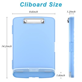 Rimilak Portapapeles de plástico con almacenamiento, portapapeles de lactancia de alta capacidad con soporte para bolígrafo, caja de almacenamiento delgada con clips resistentes, apertura lateral de la carpeta del portapapeles, color azul