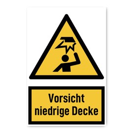 Sticker: 300 x 200 mm, Pack of 1 – Caution Low Blanket – Warning Sign with Text (German) (Yellow/Black) – Vertical – W020 – DIN EN ISO 7010 / ASR A1.3