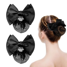 2 PCS Hair Bows with Nets Bowknot Hair Snood Net Barrettes Bun Cover Ribbon Barrette with Net Bow Hair Clip Butterfly Barrette for Women Lady Christmas Gifts