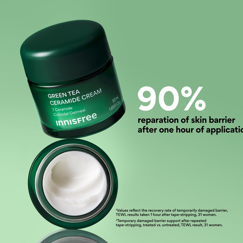 INNISFREE Green Tea Ceramide Cream, Korean Moisturising Face Cream with