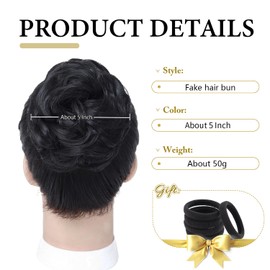 WKCT Messy Bun Hair Pieces for Women, Wavy Claw Clip Hair Bun, Synthetic Fake Hairs Buns Extension, Tousled Updo Messy Buns Hairs Clip for Women Daily Wear (1B#-Black, 1 Count (Pack of 1))