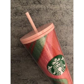 STARBUCKS NEW Starbucks Holiday Glitter Swirl Cold Cup 24oz Tumbler Christmas Peppermint