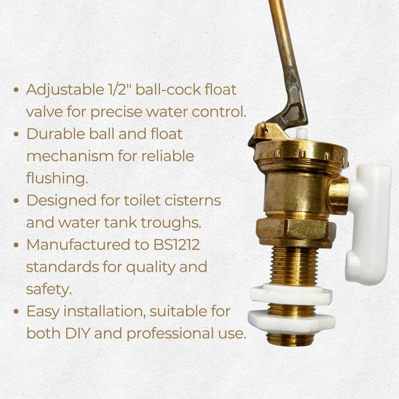 Adjustable 1/2" Part 2 Ball-Cock Float Valve with Ball for