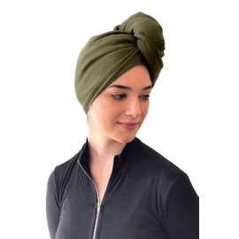 Elizabeth Roberts Hair Towel Wrap Anti Frizz 100% Cotton Double Layered T-Shirt Material Olive