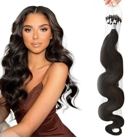 Misslala 24 Inch Micro Loop Human Hair Extensions Wavy Brown Hair extensions Color #2 Darkest Brown Human Hair Extensions Micro Loop Hair Extensions Fusion Remy Extensions 50S 50G