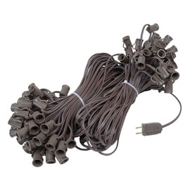 Novelty Lights 200 Foot C7 Outdoor String Light Christmas Stringer - Patio String Lights - Candelabra Base (C7/E12) - 24" Spacing - Brown Wire