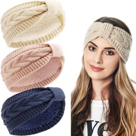 LIHELEI Women's Winter Knitted Headband for Women Girls, Thick Headbands, Ear Warmers for Outdoor Sports, Skiing, Running, Workout, Navy, Pink, White