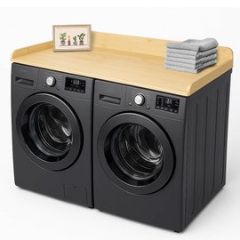 Solid Bamboo Washer Dryer Countertop, Laundry Wood Shelf Topper with Non-Slip Pads, Edge Rails and High Back Rail for Laundry Room Storage & Organization, Washer Dryer Counter Storage, 25"W x 54" L