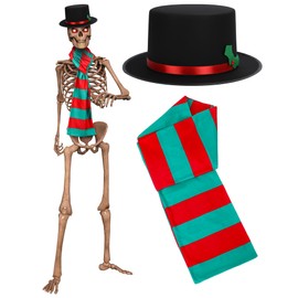 Cozypower 2 Pcs 12 ft Skeleton Clothes Accessories Skeleton Snowman Hat and Scarf Set 12ft Christmas Skeletons Costume Set for Holiday Outdoor Giant Sized Skull Decor