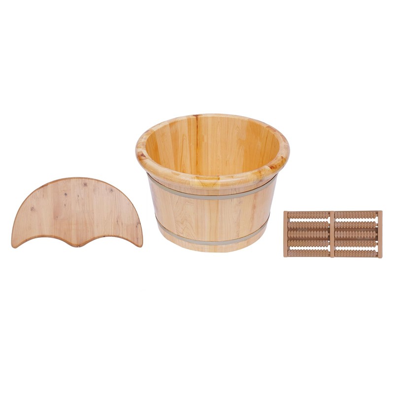 AngelcityCC Wood Foot Tub with Massager and lid, Solid Wood