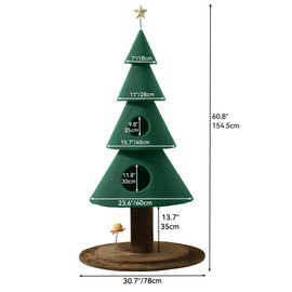 TAUS Christmas Cat Tree with Cat House Cat Tower for Indoor Cats with Cat Condos - Green 60.8 in