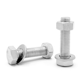 NOLDAR | Hexagon head screws DIN 933. Stainless steel AISI 304 (A2). M10 x 80 mm. Set of 10 screws with 10 hexagon nuts and 10 washers (30 pieces). Threaded screws to the head