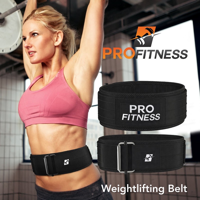 ProFitness 4 Inch Wide Weight Lifting Belt (Medium, Black/White)